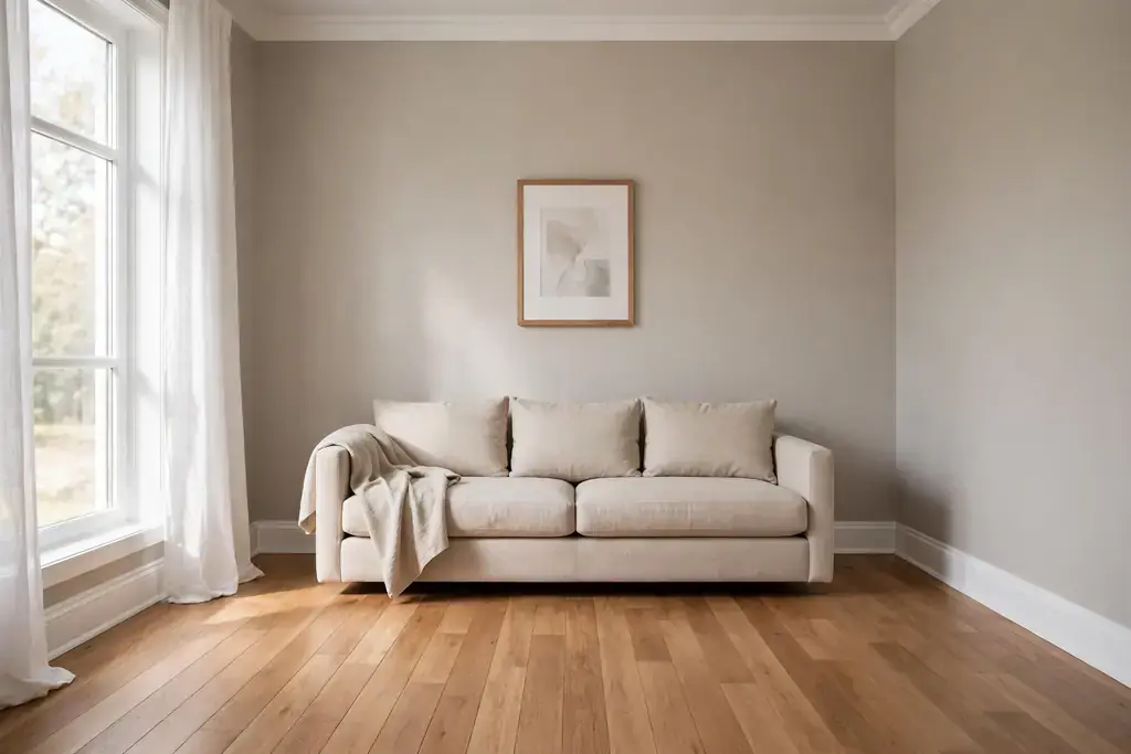 Freshly painted living room with smooth walls and bright white trim